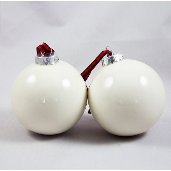 Rae Dunn Artisan Collection by Magenta 2 White Ceramic Ball Ornaments Wish Love - Picture 2 of 4